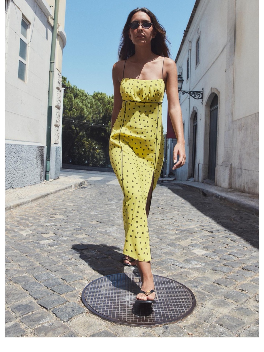Zara Yellow Polka Dot Slip Midi Dress